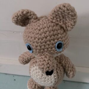 Crocheted Fox w/blue Plastic Eyes, a round belly and super Cute Tail. 8”